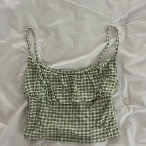 PacSun Green and White Ruffled Crop Camisole
